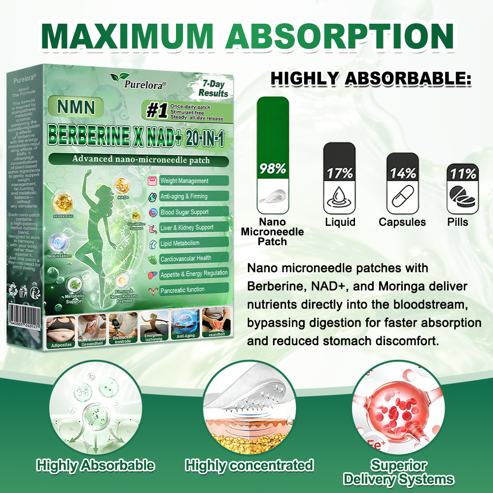 𝐏𝐮𝐫𝐞𝐥𝐨𝐫𝐚® 𝐍𝐌𝐍 𝐁𝐄𝐑𝐁𝐄𝐑𝐈𝐍𝐄 𝐱 𝐍𝐀𝐃 𝟐𝟎-𝐢𝐧-𝟏 𝐀𝐝𝐯𝐚𝐧𝐜𝐞𝐝 𝐍𝐚𝐧𝐨 𝐌𝐢𝐜𝐫𝐨𝐧𝐞𝐞𝐝𝐥𝐞 𝐏𝐚𝐭𝐜𝐡 (Just once daily, visible changes in 7 days) ✅ Supports weight management, loose skin, diabetes care, sleep apnea, joint comfort, and more