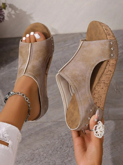 Women's Casual Soft Wood Heel Wedge Mules