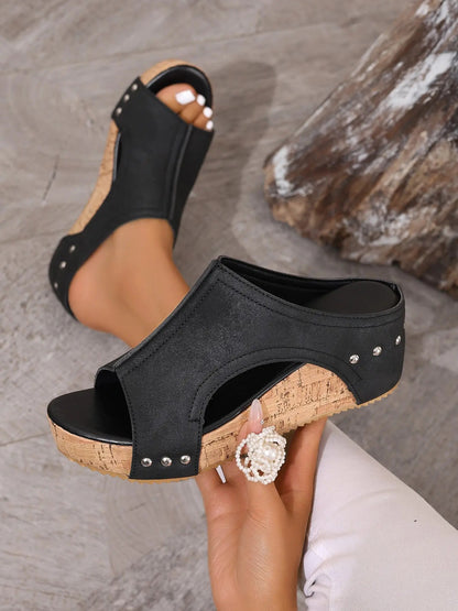 Women's Casual Soft Wood Heel Wedge Mules