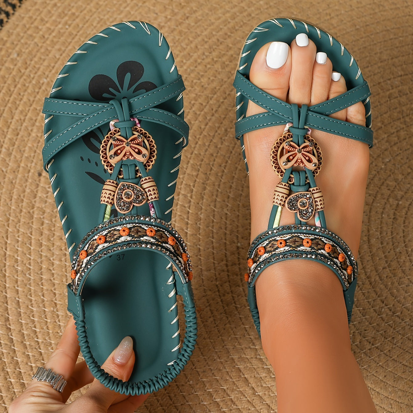 💝 Summer Sale ⭐ Women's Fashion Bohemian Open-Toe Rhinestone Sandals