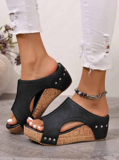 Women's Casual Soft Wood Heel Wedge Mules