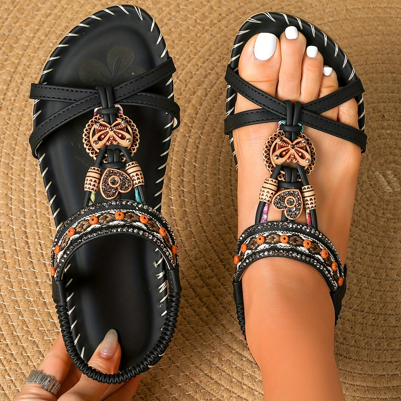 💝 Summer Sale ⭐ Women's Fashion Bohemian Open-Toe Rhinestone Sandals