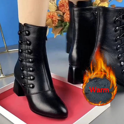 🔥Last Day 50% OFF - Women Warm Side Button Orthotic-Comfort Leather Ankle Boots
