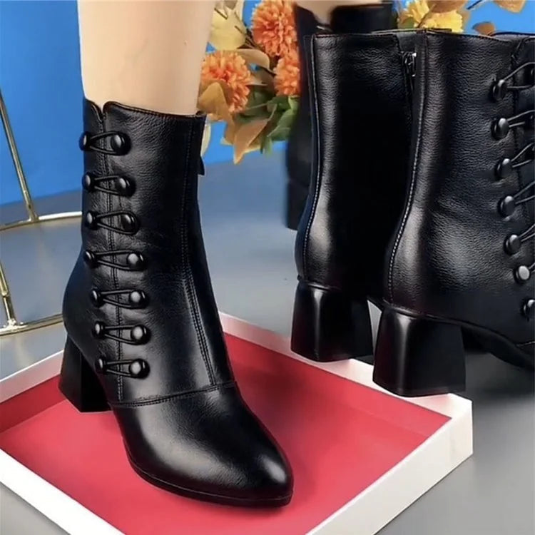 🔥Last Day 50% OFF - Women Warm Side Button Orthotic-Comfort Leather Ankle Boots