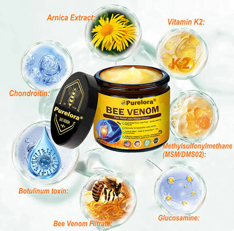 Official U.S Store🇺🇸Purelora® Bee Venom Pain Relief Joint Repair Cream 🐝🐝(Fast Acting Pain Relief, Inflammation Reduction & Bone Support)