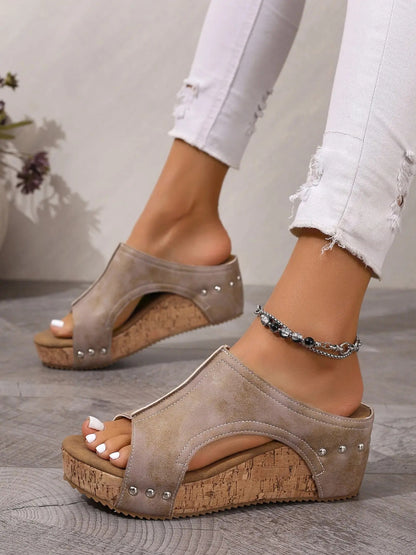 Women's Casual Soft Wood Heel Wedge Mules