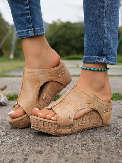 Women's Casual Soft Wood Heel Wedge Mules